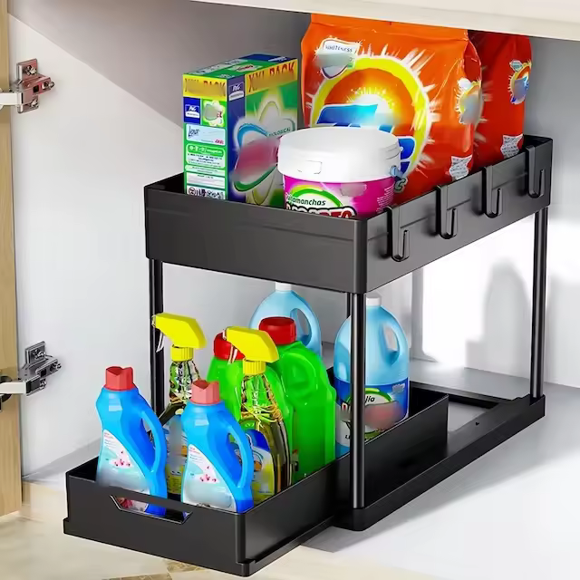 Under sink pull out storage basket